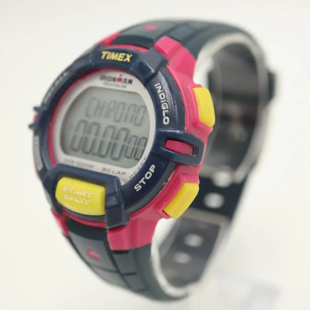 Timex Ironman Triathlon Rugged 30 Womens 41mm Watch Pink Retro w New Battery